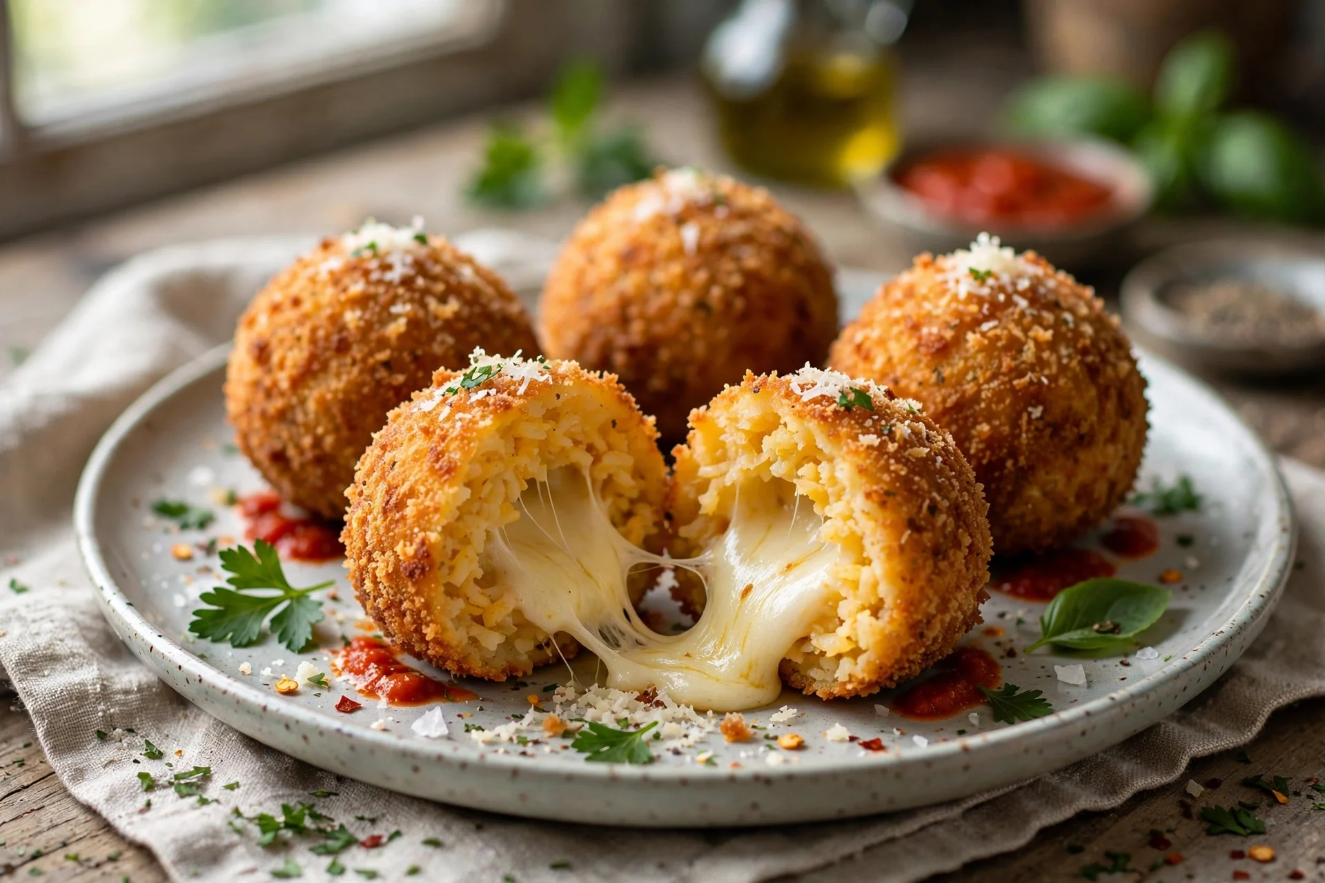 Golden, cheese-pull arancini - the go-to shareable starter