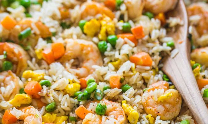 Fried Rice with Shrimp, Egg, Carrot and Pea