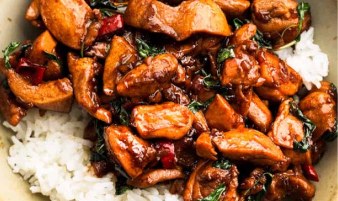 Chicken with Sweet Basil & Rice Wine