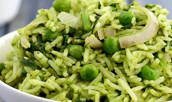 Green Pulao with spinach or Baby peas
