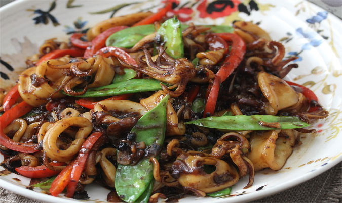 Calamari Black Bean Sauce with Veg