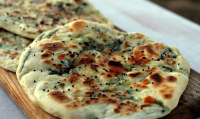 Onion, Cheese, Spinach and Garlic Naan