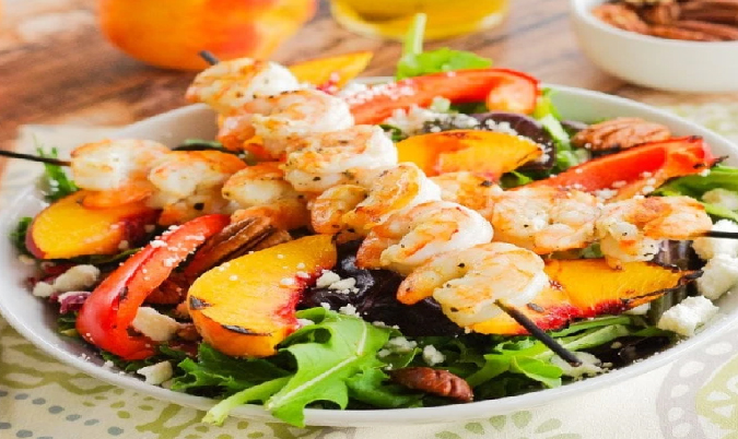 Grilled Prawns and Peach Salad