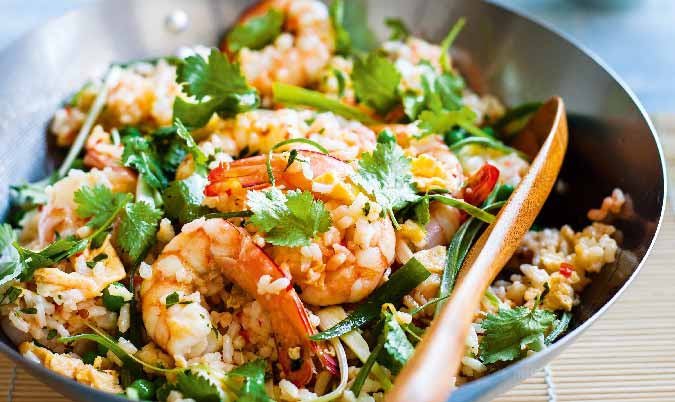 Wok Fried King Prawns with Vegetables with Rice
