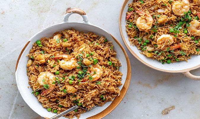 Sweet Pineapple fried rice with king prawns