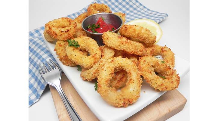 Crumbed Calamari (5) with Chips