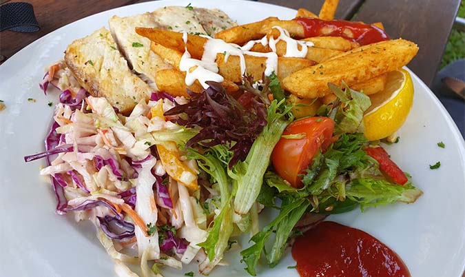 Grilled Barramundi with Salad & Chips