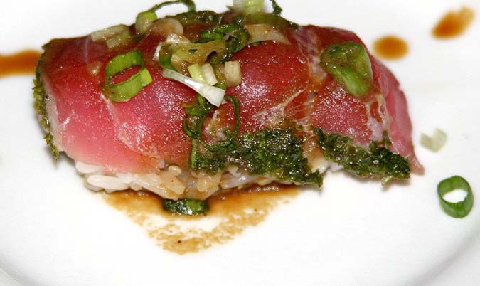 Sliced Tuna Sashimi (200gm) with Soy Sauce, Ginger and Wasabi