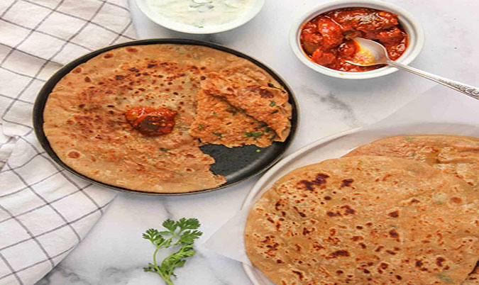 Aloo Paratha with Meat Curry