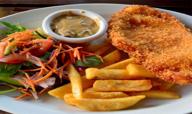 Chicken Schnitzel Chips and Salad