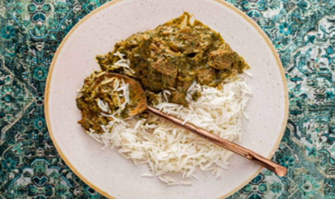 Saag Gosh with Steam Rice
