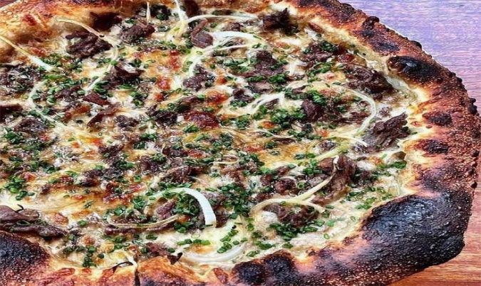 Alfredo Sauce & Beef Pizza