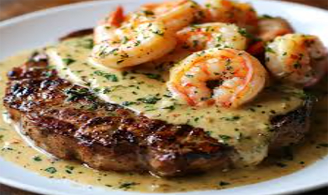 Steak with Seafood Sauce