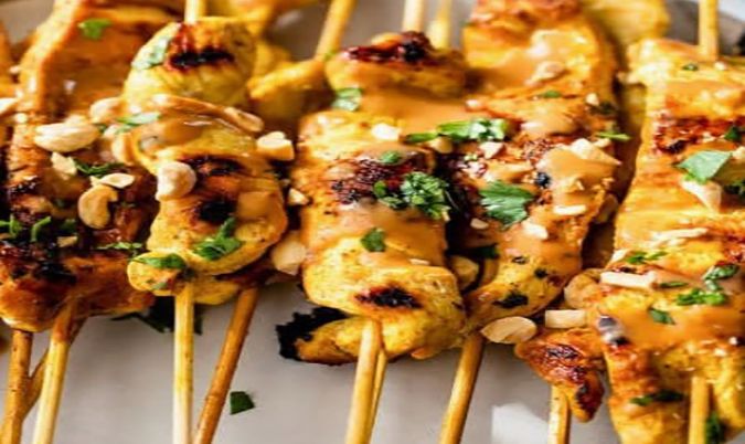 Satay chicken skewer