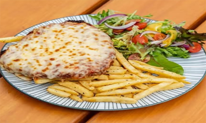 Chicken Parma with Chips & House Salad