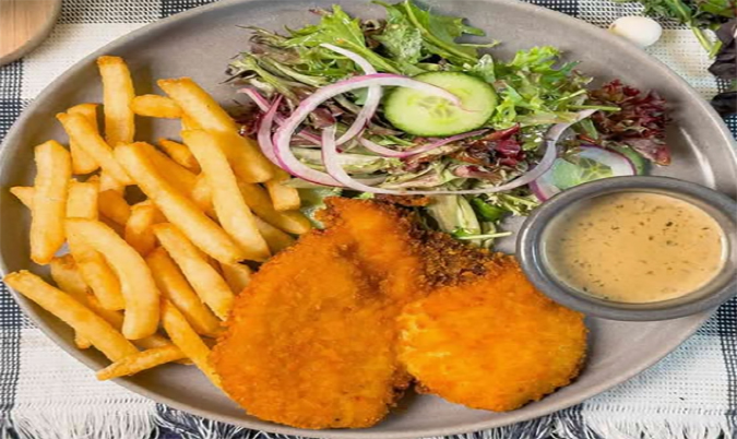 Chicken Schnitzel with Chips & Salad