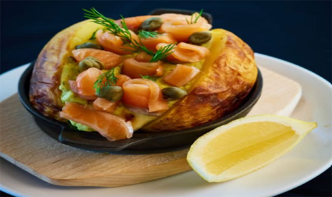 Salmon Gravlax Loaded Baked Potato
