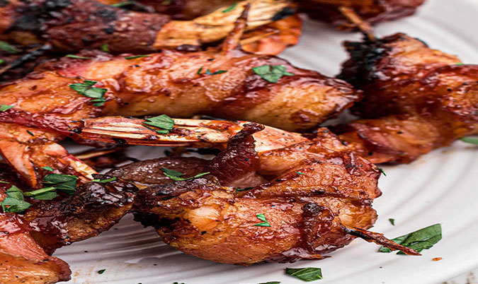 Deep Fried Prawns and Bacon Roll