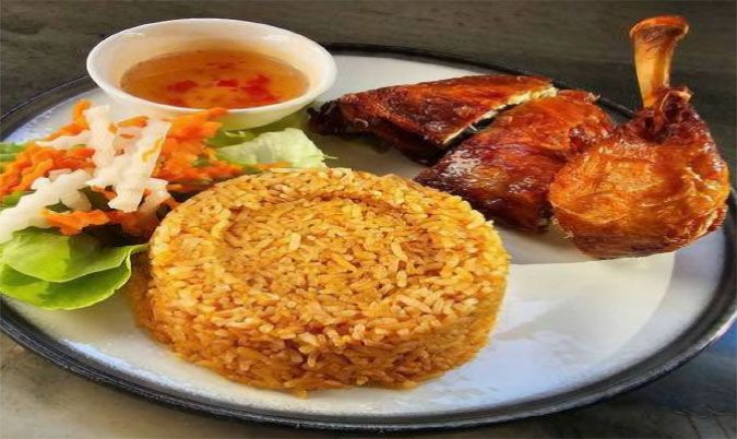 Tomato Rice with Crispy Chicken
