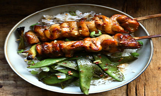 Crispy Chicken Skewers with Sticky Rice