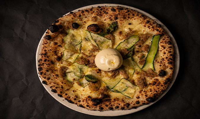 Sausage, Zucchini & Burrata Pizza