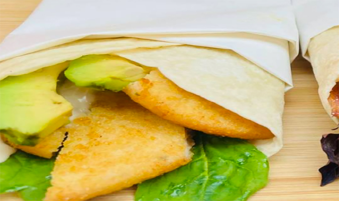 Chicken schnitzel with avocado wrap