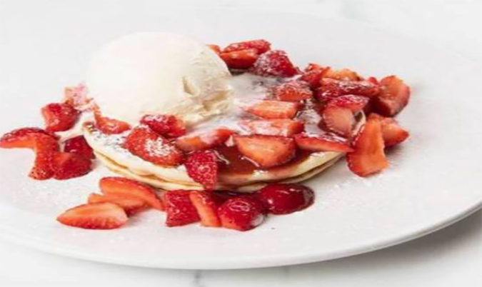 Pancake stack with strawberry